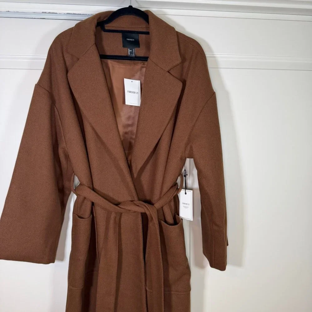 Brown Belted Canvas Duster Coat Large - NEW